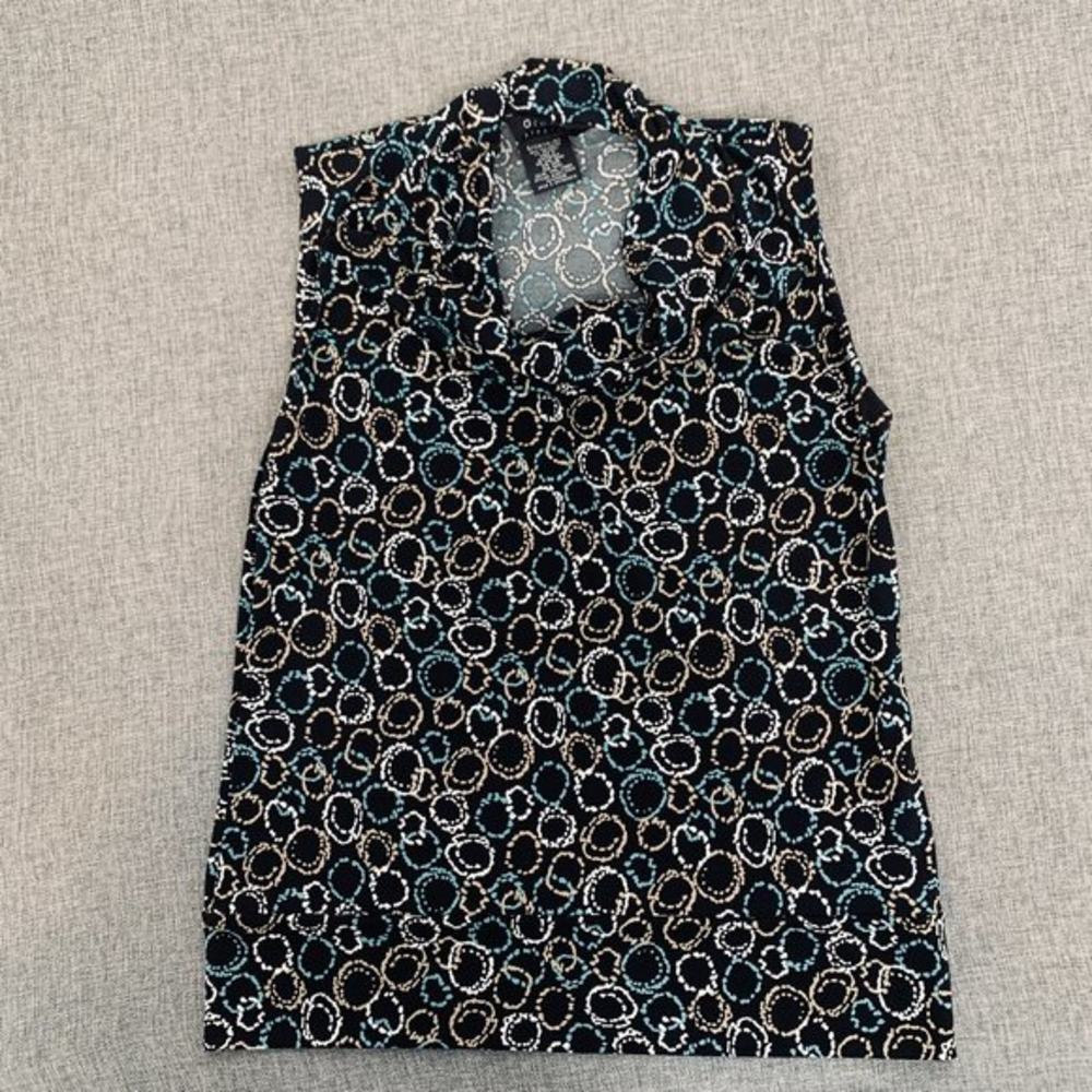 George Stretch Blouse Cowl Neckline Black Teal White Tan Top Small